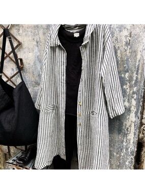 MegByDesign Manon Linen Coat Stripe Black White Small GUC